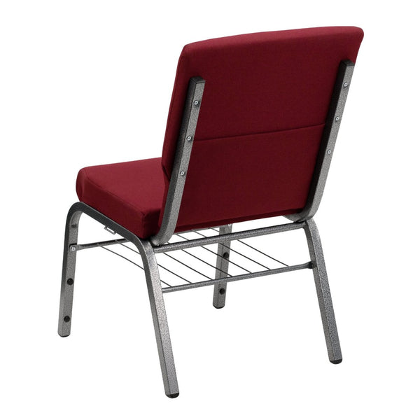 English Elm HERCULES Series 18.5''W Church Chair – Comfortable, Durable Seating with Book Rack & Steel Frame Burgundy Fabric/Silver Vein Frame XU-CH-60096-BY-SILV-BAS-GG