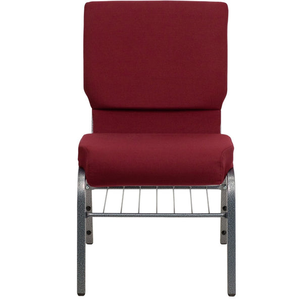 English Elm HERCULES Series 18.5''W Church Chair – Comfortable, Durable Seating with Book Rack & Steel Frame Burgundy Fabric/Silver Vein Frame XU-CH-60096-BY-SILV-BAS-GG
