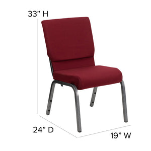 English Elm HERCULES Stacking Church Chair - Ergonomic Comfort, Heavy-Duty Frame, Space-Saving Design for Events Burgundy Fabric/Silver Vein Frame XU-CH-60096-BY-SILV-GG