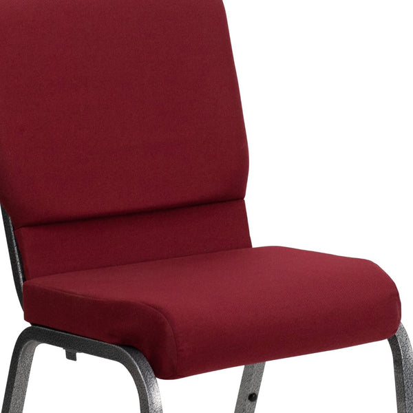 English Elm HERCULES Stacking Church Chair - Ergonomic Comfort, Heavy-Duty Frame, Space-Saving Design for Events Burgundy Fabric/Silver Vein Frame XU-CH-60096-BY-SILV-GG