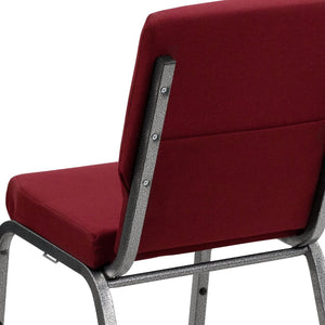 English Elm HERCULES Stacking Church Chair - Ergonomic Comfort, Heavy-Duty Frame, Space-Saving Design for Events Burgundy Fabric/Silver Vein Frame XU-CH-60096-BY-SILV-GG