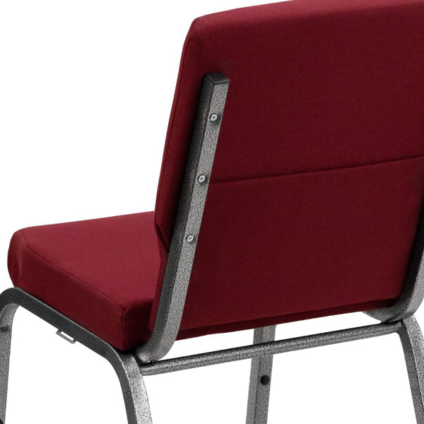 English Elm HERCULES Stacking Church Chair - Ergonomic Comfort, Heavy-Duty Frame, Space-Saving Design for Events Burgundy Fabric/Silver Vein Frame XU-CH-60096-BY-SILV-GG