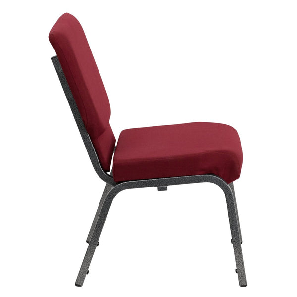 English Elm HERCULES Stacking Church Chair - Ergonomic Comfort, Heavy-Duty Frame, Space-Saving Design for Events Burgundy Fabric/Silver Vein Frame XU-CH-60096-BY-SILV-GG