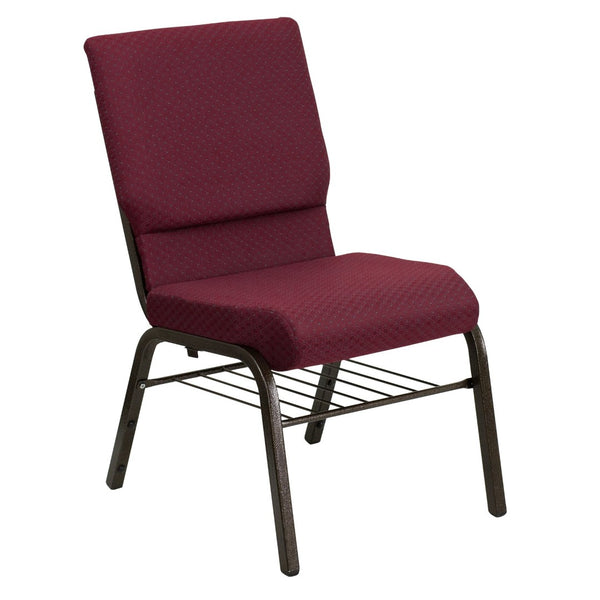 English Elm HERCULES Series 18.5''W Church Chair – Comfortable, Durable Seating with Book Rack & Steel Frame Burgundy Patterned Fabric/Gold Vein Frame XU-CH-60096-BYXY56-BAS-GG