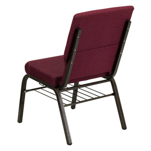 English Elm HERCULES Series 18.5''W Church Chair – Comfortable, Durable Seating with Book Rack & Steel Frame Burgundy Patterned Fabric/Gold Vein Frame XU-CH-60096-BYXY56-BAS-GG