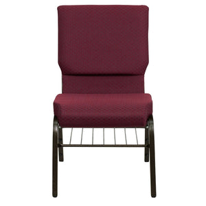 English Elm HERCULES Series 18.5''W Church Chair – Comfortable, Durable Seating with Book Rack & Steel Frame Burgundy Patterned Fabric/Gold Vein Frame XU-CH-60096-BYXY56-BAS-GG
