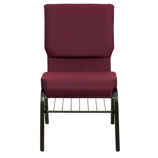 English Elm HERCULES Series 18.5''W Church Chair – Comfortable, Durable Seating with Book Rack & Steel Frame Burgundy Patterned Fabric/Gold Vein Frame XU-CH-60096-BYXY56-BAS-GG