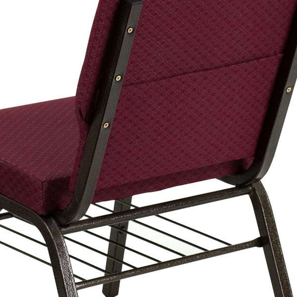 English Elm HERCULES Series 18.5''W Church Chair – Comfortable, Durable Seating with Book Rack & Steel Frame Burgundy Patterned Fabric/Gold Vein Frame XU-CH-60096-BYXY56-BAS-GG