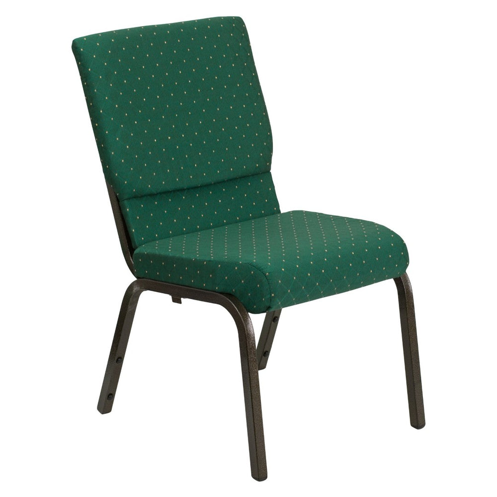 English Elm HERCULES Stacking Church Chair - Ergonomic Comfort, Heavy-Duty Frame, Space-Saving Design for Events Green Patterned Fabric/Gold Vein Frame XU-CH-60096-GN-GG