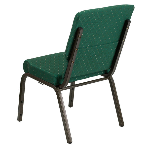 English Elm HERCULES Stacking Church Chair - Ergonomic Comfort, Heavy-Duty Frame, Space-Saving Design for Events Green Patterned Fabric/Gold Vein Frame XU-CH-60096-GN-GG