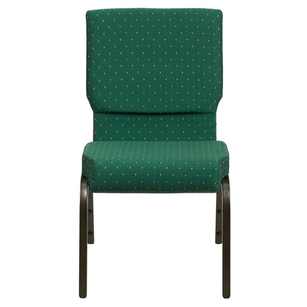 English Elm HERCULES Stacking Church Chair - Ergonomic Comfort, Heavy-Duty Frame, Space-Saving Design for Events Green Patterned Fabric/Gold Vein Frame XU-CH-60096-GN-GG