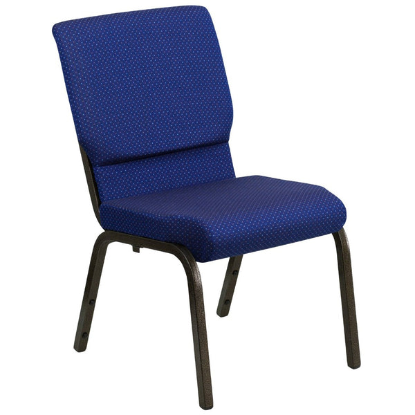 English Elm HERCULES Stacking Church Chair - Ergonomic Comfort, Heavy-Duty Frame, Space-Saving Design for Events Navy Blue Patterned Fabric/Gold Vein Frame XU-CH-60096-NVY-DOT-GG