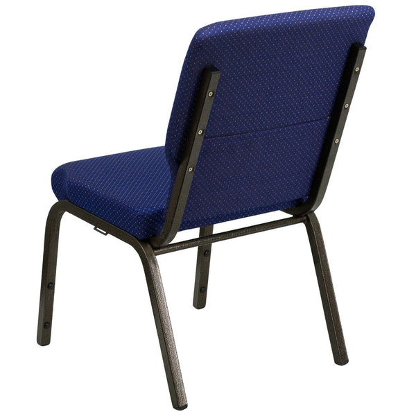 English Elm HERCULES Stacking Church Chair - Ergonomic Comfort, Heavy-Duty Frame, Space-Saving Design for Events Navy Blue Patterned Fabric/Gold Vein Frame XU-CH-60096-NVY-DOT-GG