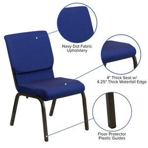 English Elm HERCULES Stacking Church Chair - Ergonomic Comfort, Heavy-Duty Frame, Space-Saving Design for Events Navy Blue Patterned Fabric/Gold Vein Frame XU-CH-60096-NVY-DOT-GG
