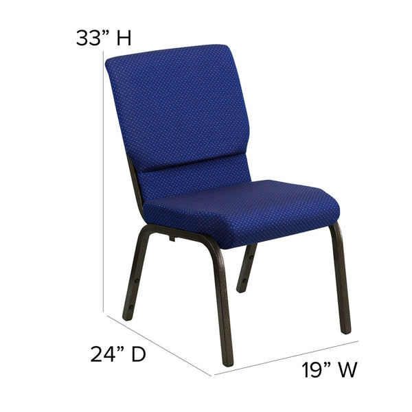 English Elm HERCULES Stacking Church Chair - Ergonomic Comfort, Heavy-Duty Frame, Space-Saving Design for Events Navy Blue Patterned Fabric/Gold Vein Frame XU-CH-60096-NVY-DOT-GG
