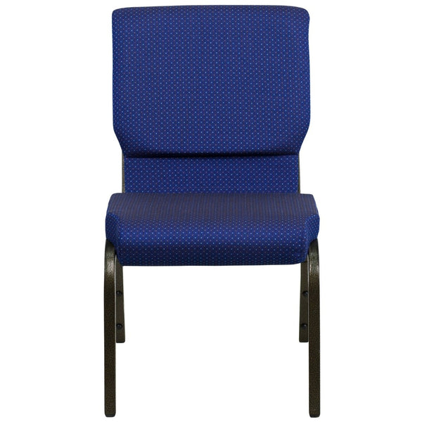 English Elm HERCULES Stacking Church Chair - Ergonomic Comfort, Heavy-Duty Frame, Space-Saving Design for Events Navy Blue Patterned Fabric/Gold Vein Frame XU-CH-60096-NVY-DOT-GG
