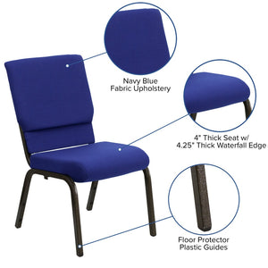 English Elm HERCULES Stacking Church Chair - Ergonomic Comfort, Heavy-Duty Frame, Space-Saving Design for Events Navy Blue Fabric/Gold Vein Frame XU-CH-60096-NVY-GG