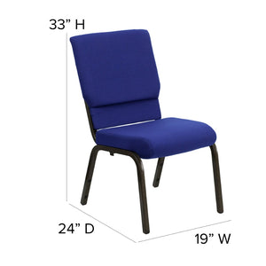 English Elm HERCULES Stacking Church Chair - Ergonomic Comfort, Heavy-Duty Frame, Space-Saving Design for Events Navy Blue Fabric/Gold Vein Frame XU-CH-60096-NVY-GG