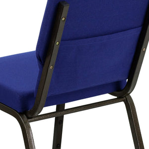 English Elm HERCULES Stacking Church Chair - Ergonomic Comfort, Heavy-Duty Frame, Space-Saving Design for Events Navy Blue Fabric/Gold Vein Frame XU-CH-60096-NVY-GG