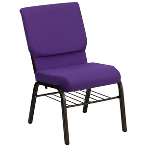 English Elm HERCULES Series 18.5''W Church Chair – Comfortable, Durable Seating with Book Rack & Steel Frame Purple Fabric/Gold Vein Frame XU-CH-60096-PU-BAS-GG