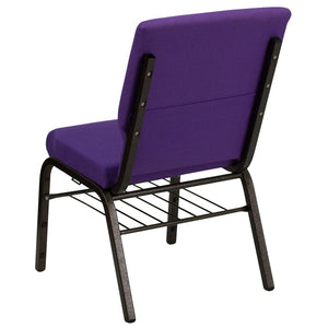 English Elm HERCULES Series 18.5''W Church Chair – Comfortable, Durable Seating with Book Rack & Steel Frame Purple Fabric/Gold Vein Frame XU-CH-60096-PU-BAS-GG