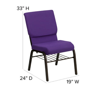English Elm HERCULES Series 18.5''W Church Chair – Comfortable, Durable Seating with Book Rack & Steel Frame Purple Fabric/Gold Vein Frame XU-CH-60096-PU-BAS-GG
