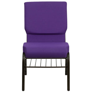 English Elm HERCULES Series 18.5''W Church Chair – Comfortable, Durable Seating with Book Rack & Steel Frame Purple Fabric/Gold Vein Frame XU-CH-60096-PU-BAS-GG