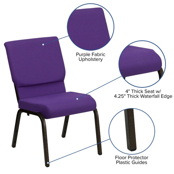 English Elm HERCULES Stacking Church Chair - Ergonomic Comfort, Heavy-Duty Frame, Space-Saving Design for Events Purple Fabric/Gold Vein Frame XU-CH-60096-PU-GG