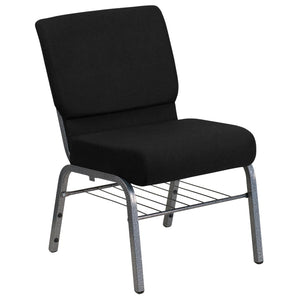English Elm HERCULES 21''W Church Chair with Comfortable Seating, Integrated Storage, and Durable Frame Design Black Fabric/Silver Vein Frame XU-CH0221-BK-SV-BAS-GG