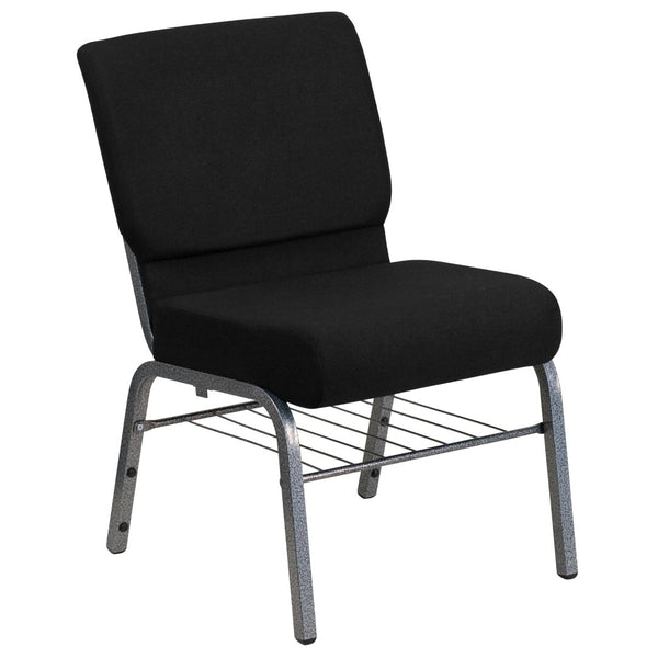 English Elm HERCULES 21''W Church Chair with Comfortable Seating, Integrated Storage, and Durable Frame Design Black Fabric/Silver Vein Frame XU-CH0221-BK-SV-BAS-GG