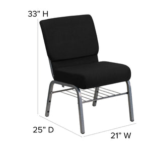 English Elm HERCULES 21''W Church Chair with Comfortable Seating, Integrated Storage, and Durable Frame Design Black Fabric/Silver Vein Frame XU-CH0221-BK-SV-BAS-GG