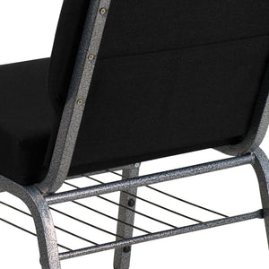 English Elm HERCULES 21''W Church Chair with Comfortable Seating, Integrated Storage, and Durable Frame Design Black Fabric/Silver Vein Frame XU-CH0221-BK-SV-BAS-GG