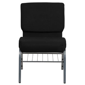 English Elm HERCULES 21''W Church Chair with Comfortable Seating, Integrated Storage, and Durable Frame Design Black Fabric/Silver Vein Frame XU-CH0221-BK-SV-BAS-GG