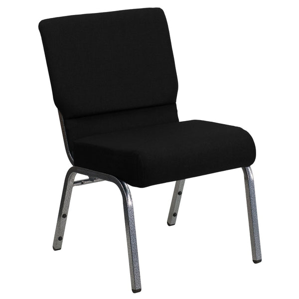 English Elm HERCULES 21''W Stacking Church Chair - Comfortable Seating for Flexible Layouts and Events Black Fabric/Silver Vein Frame XU-CH0221-BK-SV-GG