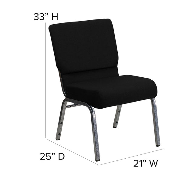 English Elm HERCULES 21''W Stacking Church Chair - Comfortable Seating for Flexible Layouts and Events Black Fabric/Silver Vein Frame XU-CH0221-BK-SV-GG
