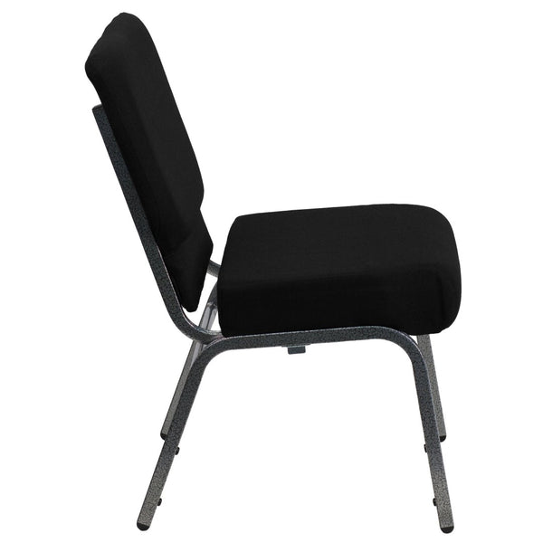 English Elm HERCULES 21''W Stacking Church Chair - Comfortable Seating for Flexible Layouts and Events Black Fabric/Silver Vein Frame XU-CH0221-BK-SV-GG