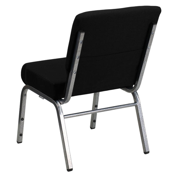 English Elm HERCULES 21''W Stacking Church Chair - Comfortable Seating for Flexible Layouts and Events Black Fabric/Silver Vein Frame XU-CH0221-BK-SV-GG