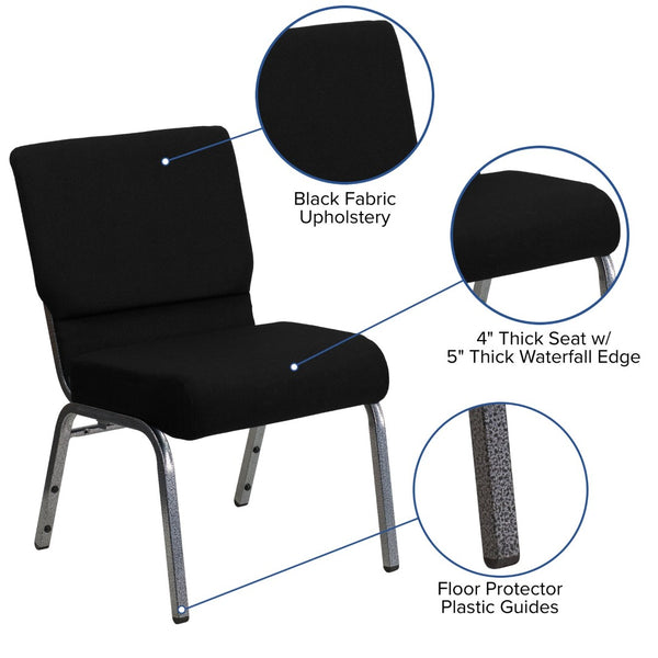 English Elm HERCULES 21''W Stacking Church Chair - Comfortable Seating for Flexible Layouts and Events Black Fabric/Silver Vein Frame XU-CH0221-BK-SV-GG