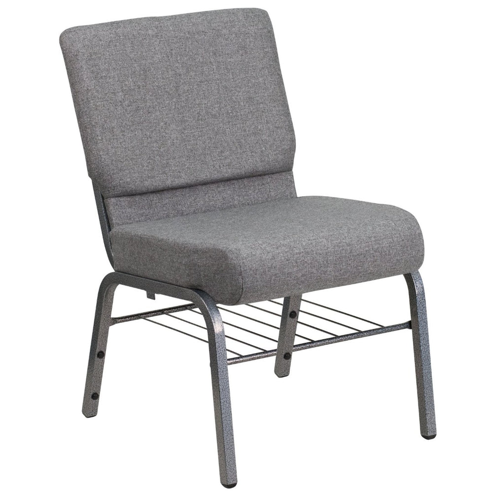 English Elm HERCULES 21''W Church Chair with Comfortable Seating, Integrated Storage, and Durable Frame Design Gray Fabric/Silver Vein Frame XU-CH0221-GY-SV-BAS-GG