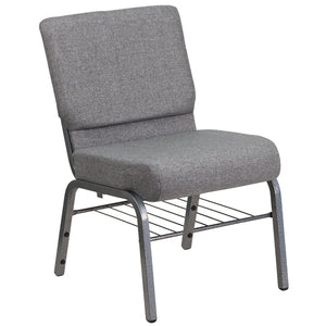 English Elm HERCULES 21''W Church Chair with Comfortable Seating, Integrated Storage, and Durable Frame Design Gray Fabric/Silver Vein Frame XU-CH0221-GY-SV-BAS-GG