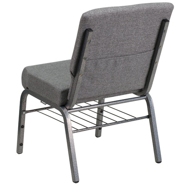 English Elm HERCULES 21''W Church Chair with Comfortable Seating, Integrated Storage, and Durable Frame Design Gray Fabric/Silver Vein Frame XU-CH0221-GY-SV-BAS-GG
