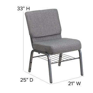 English Elm HERCULES 21''W Church Chair with Comfortable Seating, Integrated Storage, and Durable Frame Design Gray Fabric/Silver Vein Frame XU-CH0221-GY-SV-BAS-GG