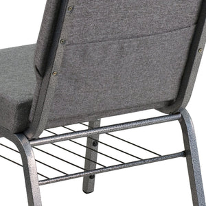 English Elm HERCULES 21''W Church Chair with Comfortable Seating, Integrated Storage, and Durable Frame Design Gray Fabric/Silver Vein Frame XU-CH0221-GY-SV-BAS-GG