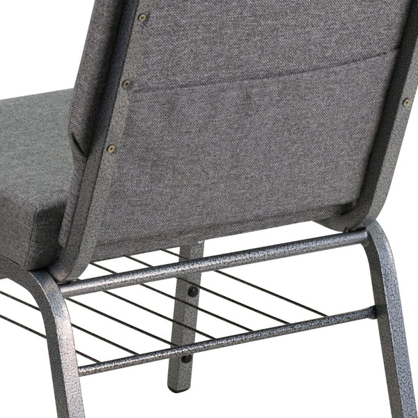 English Elm HERCULES 21''W Church Chair with Comfortable Seating, Integrated Storage, and Durable Frame Design Gray Fabric/Silver Vein Frame XU-CH0221-GY-SV-BAS-GG