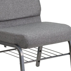 English Elm HERCULES 21''W Church Chair with Comfortable Seating, Integrated Storage, and Durable Frame Design Gray Fabric/Silver Vein Frame XU-CH0221-GY-SV-BAS-GG