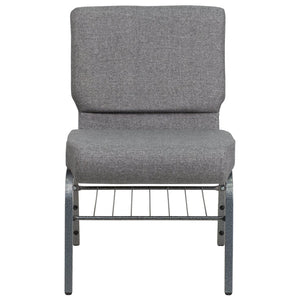 English Elm HERCULES 21''W Church Chair with Comfortable Seating, Integrated Storage, and Durable Frame Design Gray Fabric/Silver Vein Frame XU-CH0221-GY-SV-BAS-GG