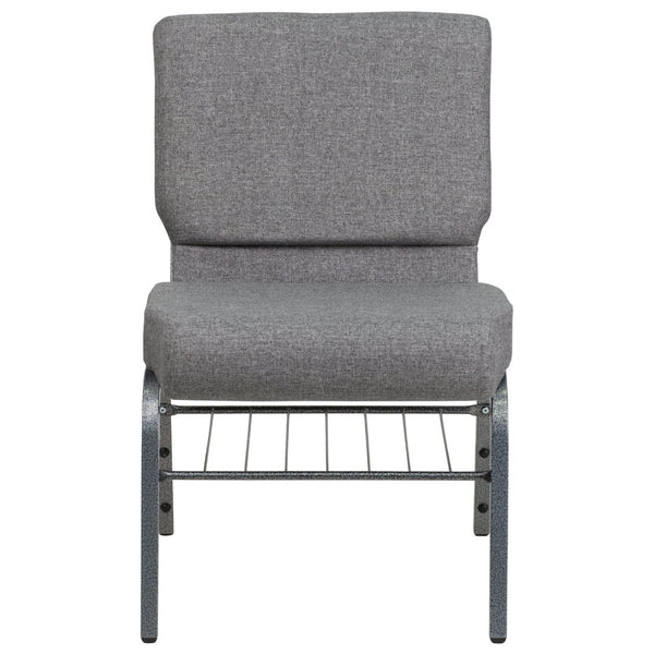 English Elm HERCULES 21''W Church Chair with Comfortable Seating, Integrated Storage, and Durable Frame Design Gray Fabric/Silver Vein Frame XU-CH0221-GY-SV-BAS-GG