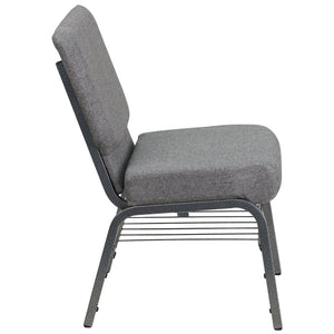 English Elm HERCULES 21''W Church Chair with Comfortable Seating, Integrated Storage, and Durable Frame Design Gray Fabric/Silver Vein Frame XU-CH0221-GY-SV-BAS-GG