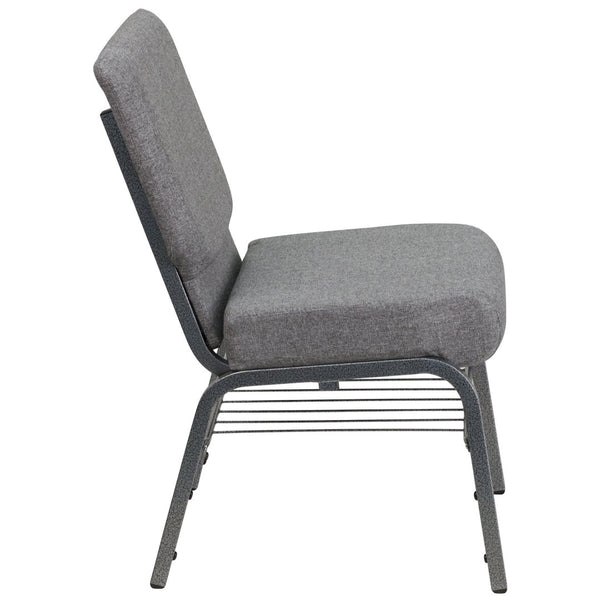English Elm HERCULES 21''W Church Chair with Comfortable Seating, Integrated Storage, and Durable Frame Design Gray Fabric/Silver Vein Frame XU-CH0221-GY-SV-BAS-GG