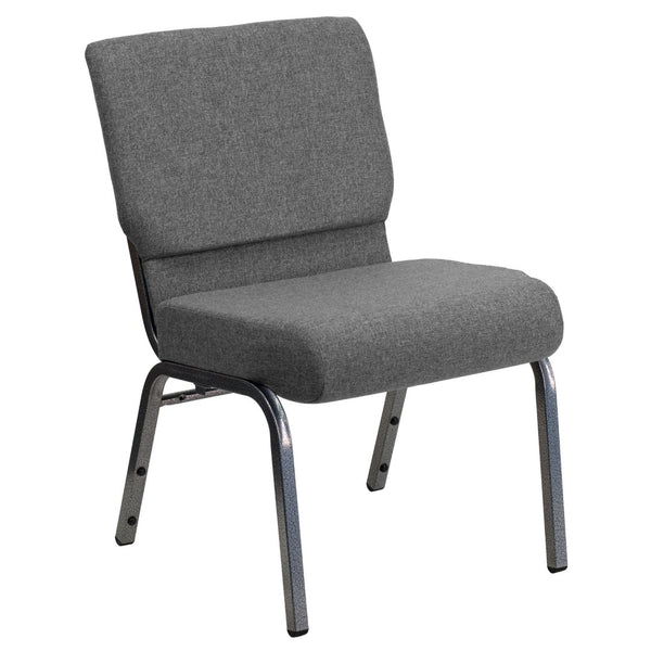 English Elm HERCULES 21''W Stacking Church Chair - Comfortable Seating for Flexible Layouts and Events Gray Fabric/Silver Vein Frame XU-CH0221-GY-SV-GG